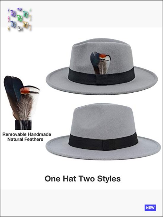 Classic Wide Brim Fedora Hat Dress Panama Felt Unisex Adjustable Feathers main image 6